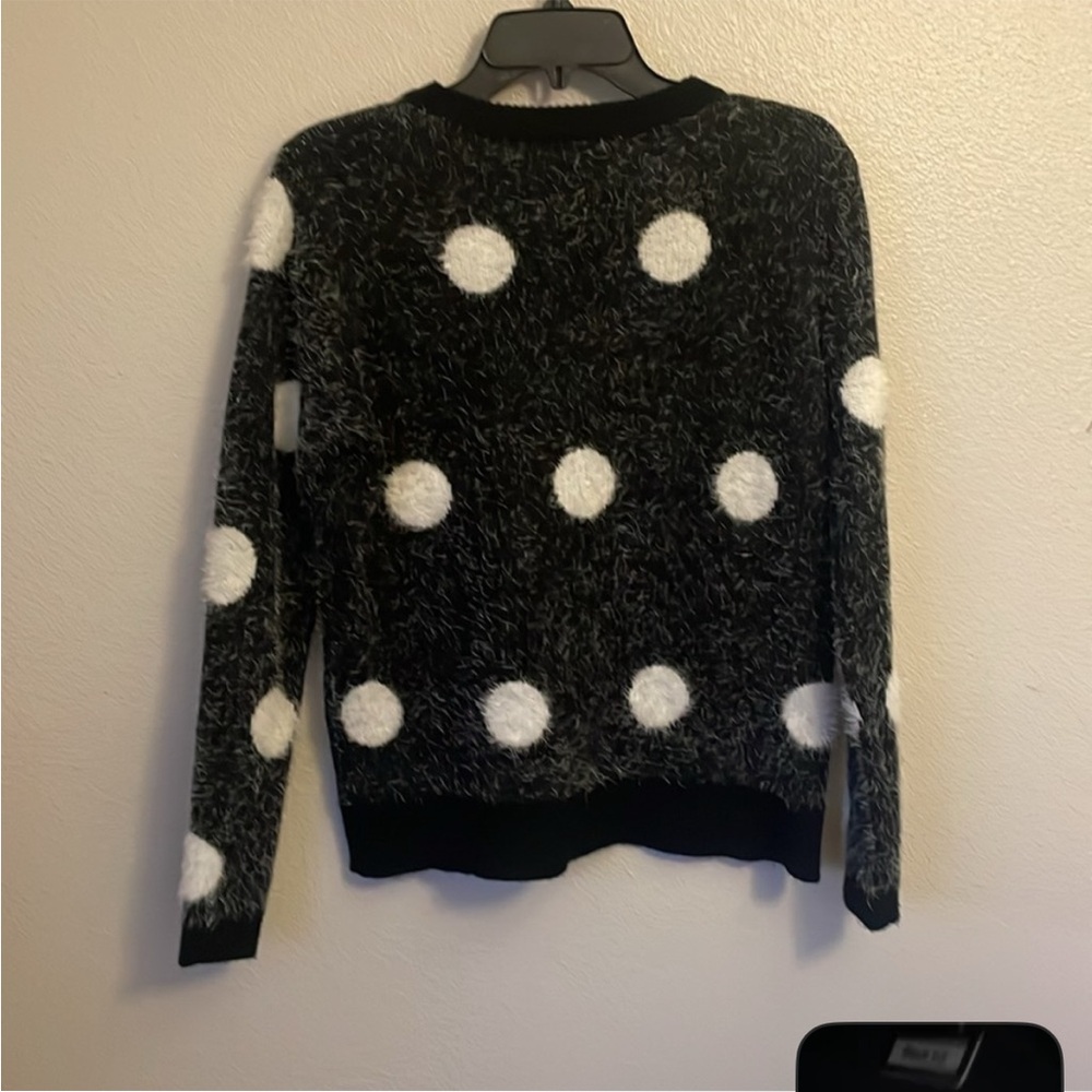 For the Republic Black and White Polka Dot Fuzzy Fun Sweater Size M Like New